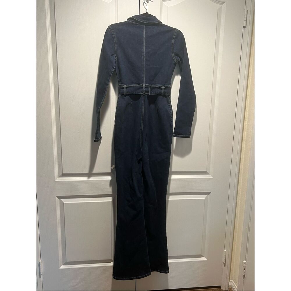 Vintage front zip tie waist jumpsuit in mid wash COLOUR: Dark wash size S - Picture 7 of 9